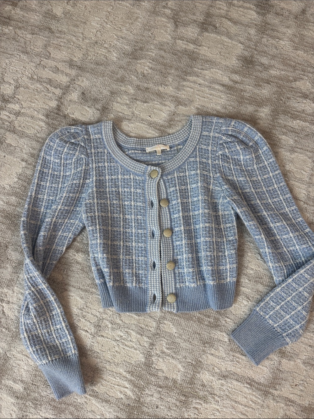 Loveshackfancy Light Blue Cropped Knit Cardigan Sweater size medium